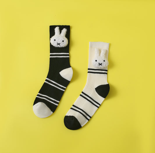 Bunnies Dancing Socks in Black and White (2 Pairs)